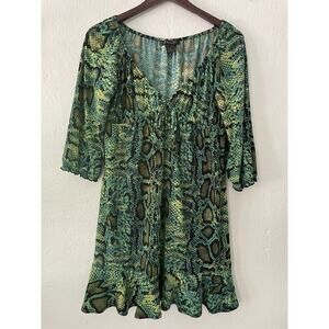 INC International Concepts Snake Print Green Y2K Mini Flounce Dress Sz Med Petit